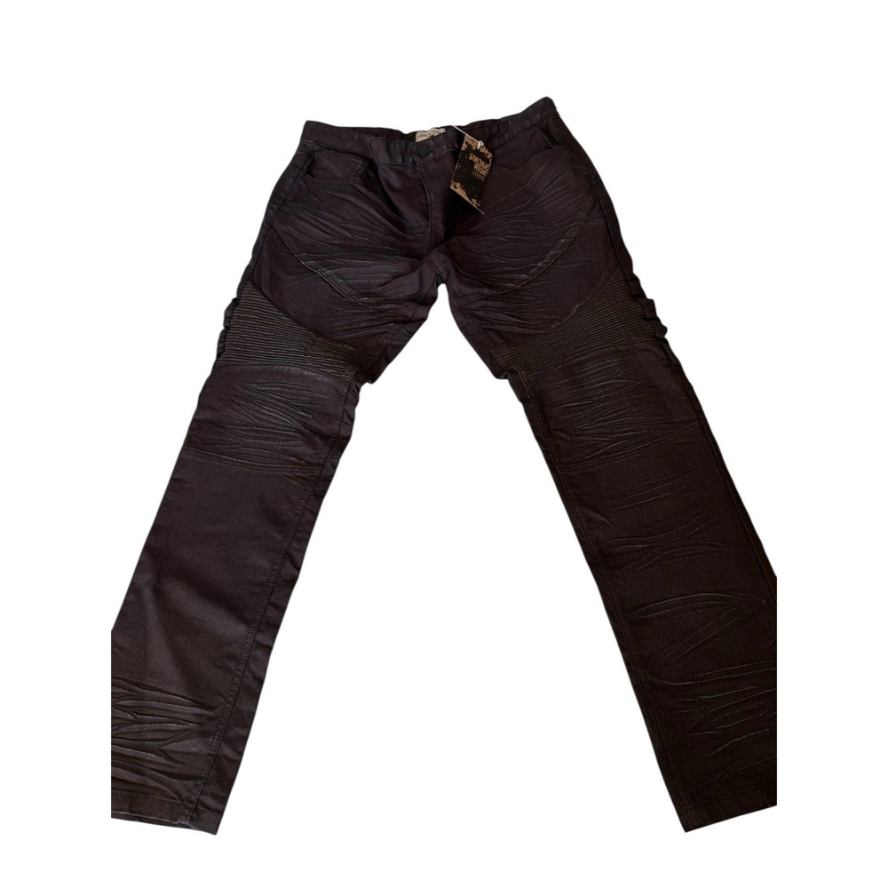NWT Smoke Rise Original Vtg  Waxed Denim Jeans Sz 40x32 Burgundy Denim